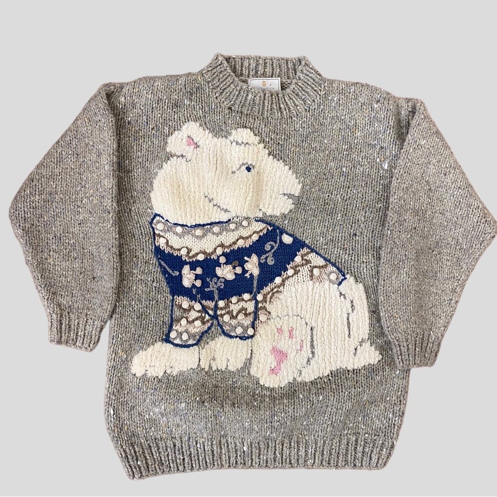 Vintage 90s Express Hand Knit Cozy Polar Bear Sweater